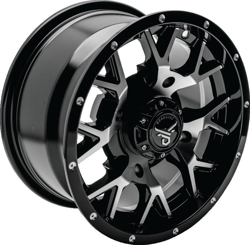 QuadBoss aluminum wheel with 14x7 size and 5+2 offset for powersports vehicles, featuring a barbwire design.