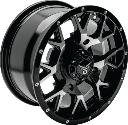 QuadBoss Barbwire 14x7 aluminum wheels with a rugged design, featuring silver finish and sturdy construction for off-road vehicles.