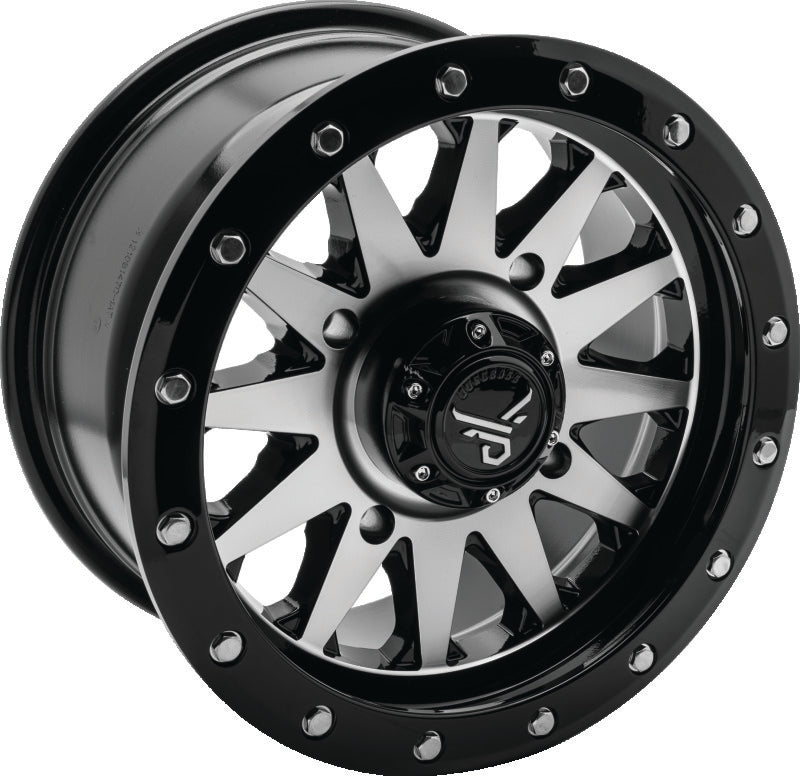 QuadBoss Wagon alloy wheel 14x7 inches in black machined finish, lightweight and durable for powersports vehicles.