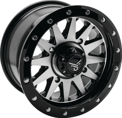 QuadBoss Wagon alloy wheel 14x7 inches in black machined finish, lightweight and durable for powersports vehicles.