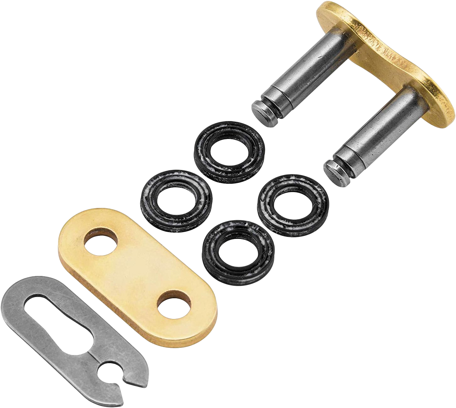 RK EXCEL GB520XRE drive chain with gold clip master link, durable motorcycle chain with high-performance design.