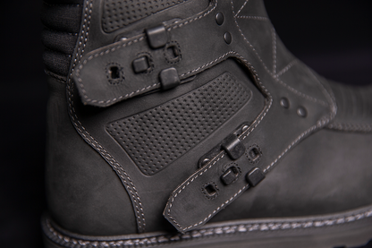 Black ICON Elsinore 2™ CE Boots by Bill's Exhausts, size 11, featuring durable leather construction and sturdy sole.