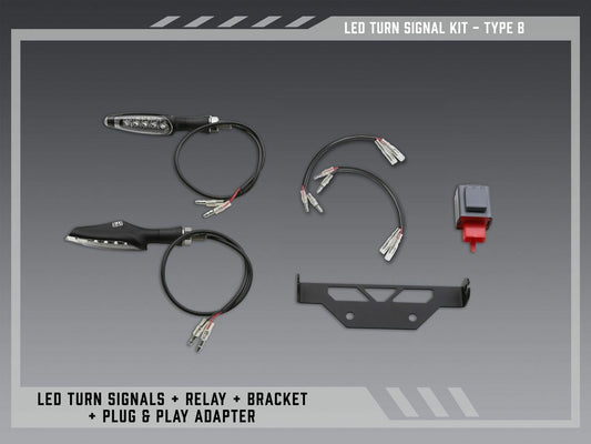 YOSHIMURA V2 Fender Eliminator Kit for motorcycles, black metal with integrated LED light and mounting hardware.