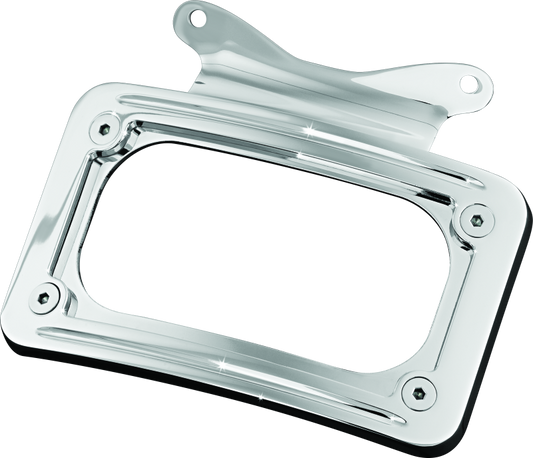 Kuryakyn chrome curved license plate mount for Harley-Davidson Street Glide and Road Glide motorcycles.