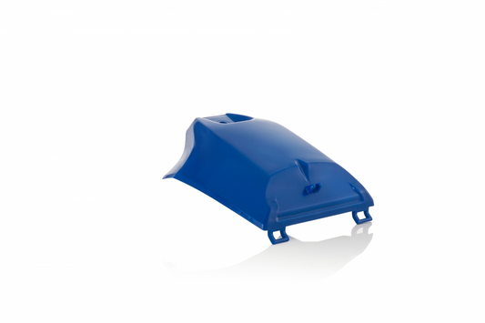Blue Acerbis tank cover for motorcycle body, designed by Bill's Exhausts, with visible textured surface and fitted securely.