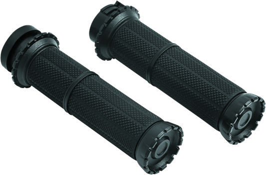 Kuryakyn Riot Grips Dual Cable Satin Black for 1-inch bars, motorcycle handlebar grips with ergonomic design and textured surface.