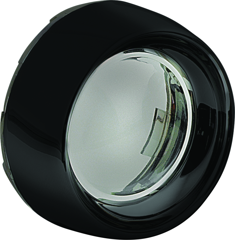 Kuryakyn Deep Dish Bezel for Bullet Turn Signals with Smoke Lens in gloss black, designed for motorcycle lighting.