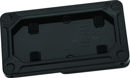 Kuryakyn Nova side mount license plate frame for Harley Davidson in gloss black, showing the sleek, durable design with mounting hardware.