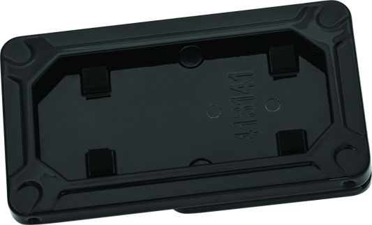 Kuryakyn Nova side mount license plate frame for Harley Davidson in gloss black, showing the sleek, durable design with mounting hardware.