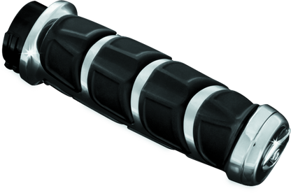 Chrome Kuryakyn Kinetic Grips for powersports vehicles, featuring ergonomic design and textured surface for enhanced grip.