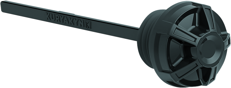 Kuryakyn Precision Dipstick for Harley Davidson with gloss black finish, part #6426, showing the sleek, branded motorcycle oil dipstick