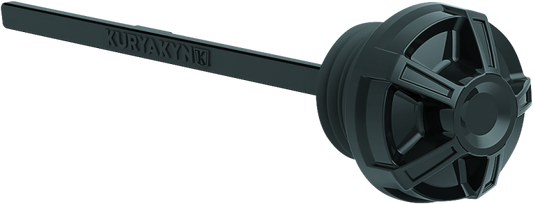 Kuryakyn Precision Dipstick for Harley Davidson with gloss black finish, part #6426, showing the sleek, branded motorcycle oil dipstick