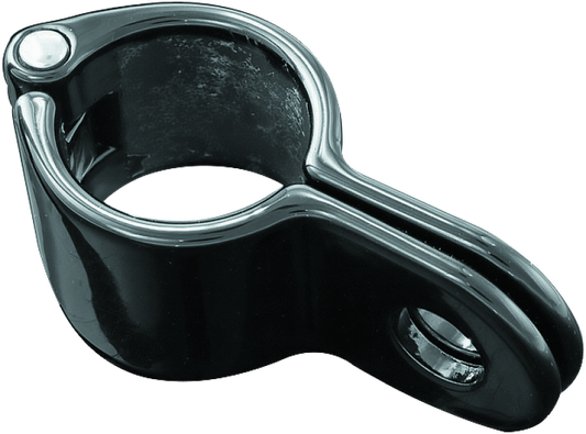 Kuryakyn Magnum Quick Clamp 1-1/4 inch gloss black stainless steel motorcycle clamp on a bike handlebar