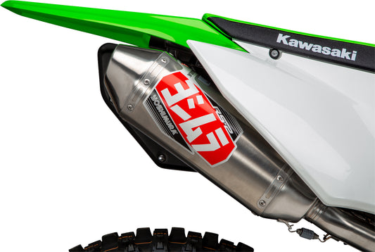 YOSHIMURA RS-2 slip-on UTV exhaust with spark arrestor, black finish, and chrome accents, designed for enhanced performance.