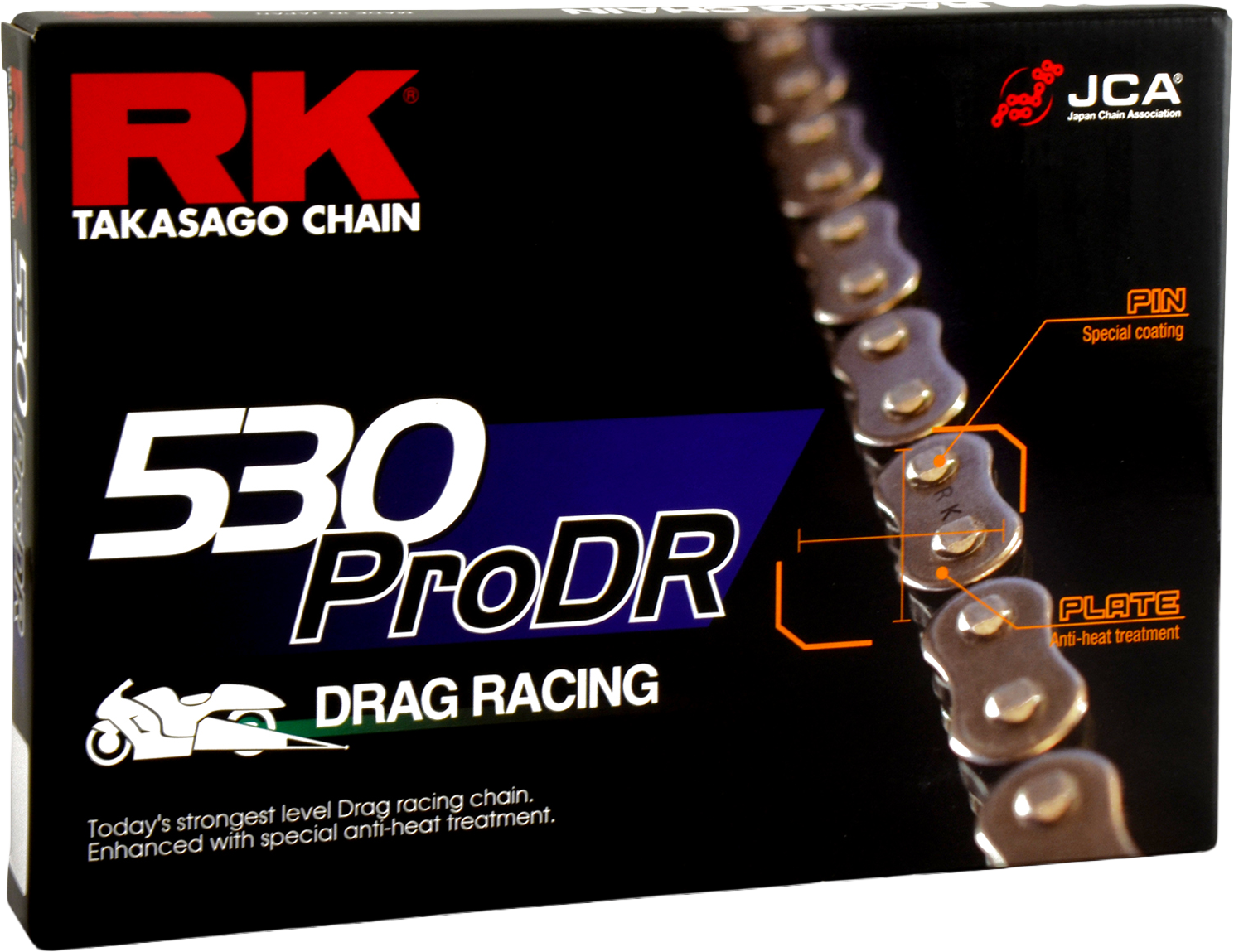 RK EXCEL 530PRODR Pro Drag Racing Chain, high-strength performance motorcycle chain with 530 x 130 links, durability for racing applications.