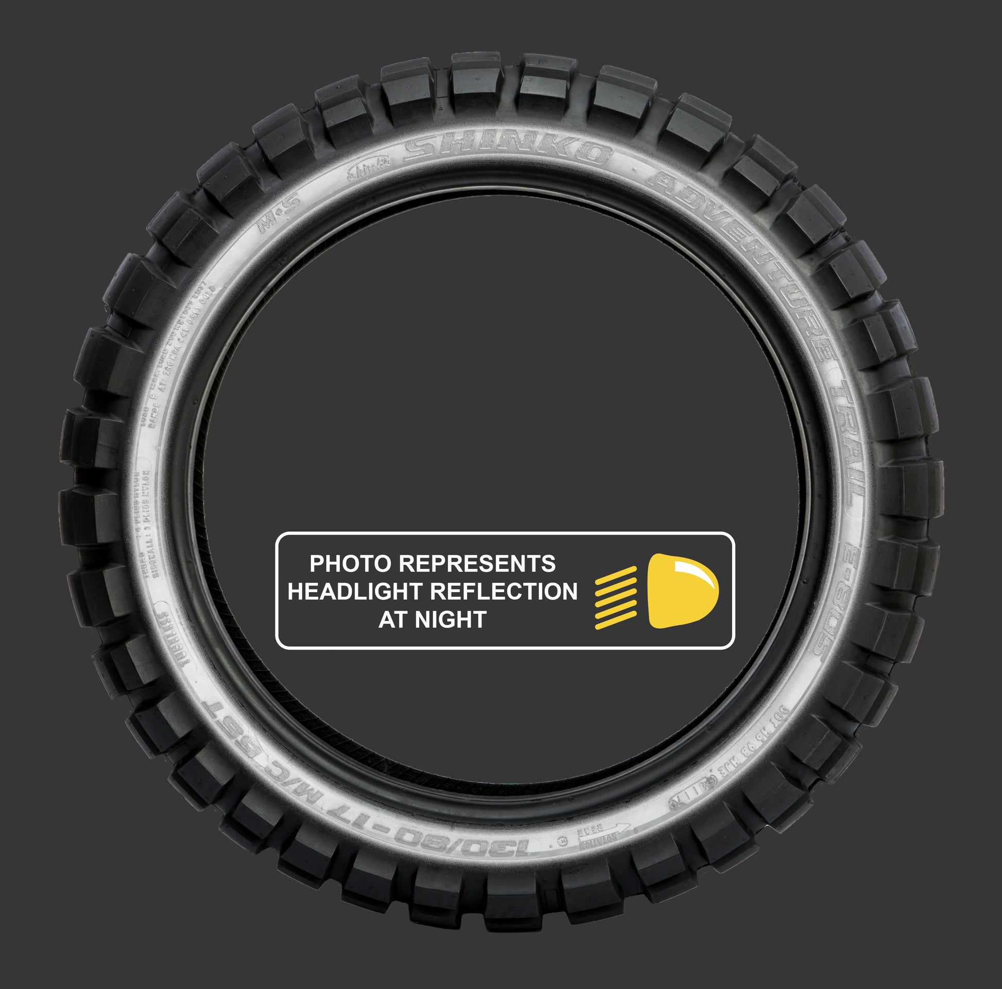 Shinko Tire 805 Dual Sport Rear 130/80-17 bias tire with reflector technology, suitable for off-road and street motorcycles.