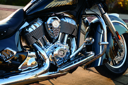 Kuryakyn Spear Brake Pedal Pad for Indian motorcycles, chrome finish, durable replacement with secure grip on brake pedal.