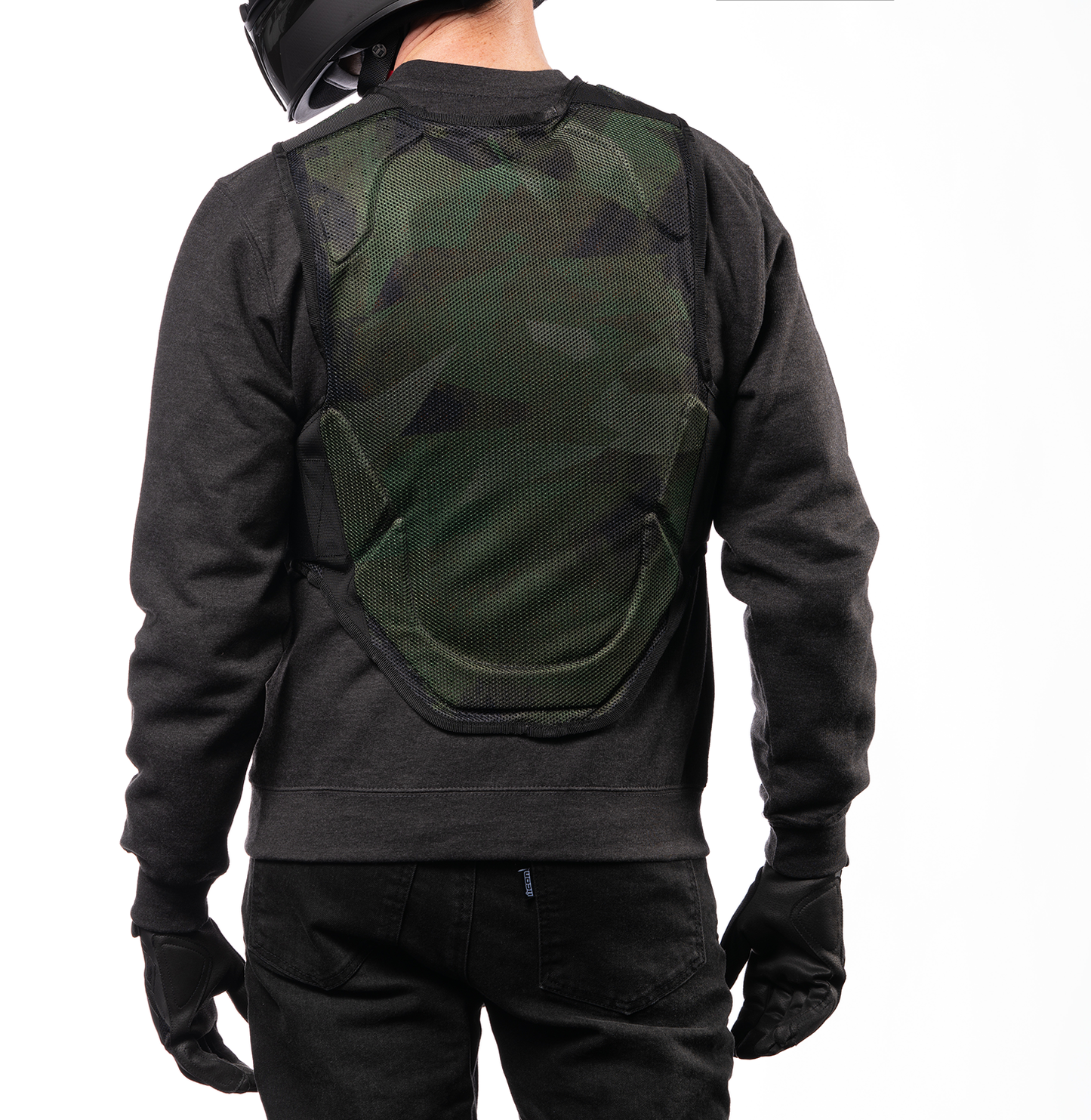 Bill's Exhausts ICON Softcore™ vest in green camo, small/medium size, showcasing the tactical design and camouflage pattern.