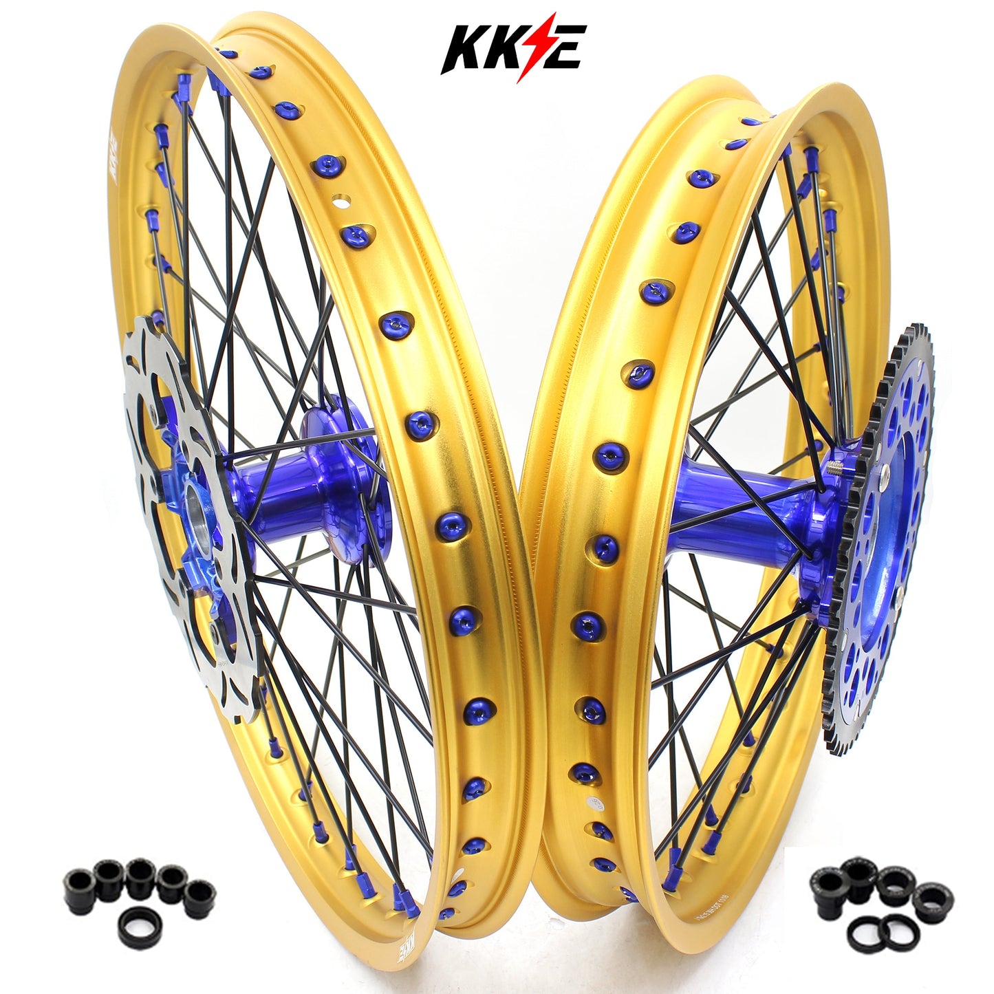 KKE 21"&19" Mx Dirtbike Cast Wheels For YAMAHA YZ125 YZ250 1999-2016 YZ250F YZ450F 2003-2015 Gold Rim Black Spokes With Disc - Howling Moto