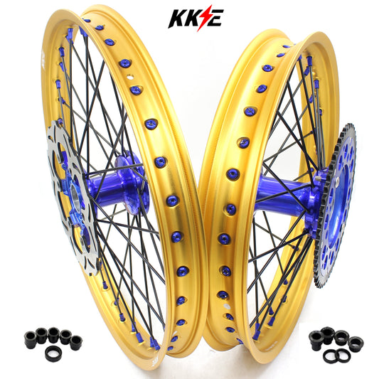 KKE 21"&19" Mx Dirtbike Cast Wheels For YAMAHA YZ125 YZ250 1999-2016 YZ250F YZ450F 2003-2015 Gold Rim Black Spokes With Disc - Howling Moto