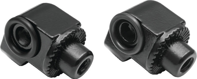 Kuryakyn splined foot peg adapters for BMW rear motorcycle models, showing the black metal adapters with spline fits.