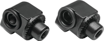 Kuryakyn splined foot peg adapters for BMW rear motorcycle models, showing the black metal adapters with spline fits.