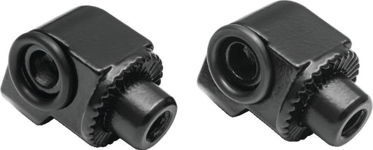 Kuryakyn splined foot peg adapters for BMW rear motorcycle models, showing the black metal adapters with spline fits.