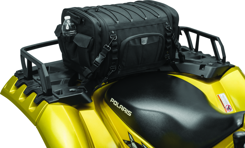 Kuryakyn Momentum Drifter Bag Part #5283, 42-liter versatile luggage for powersports adventures, shown mounted on motorcycle.
