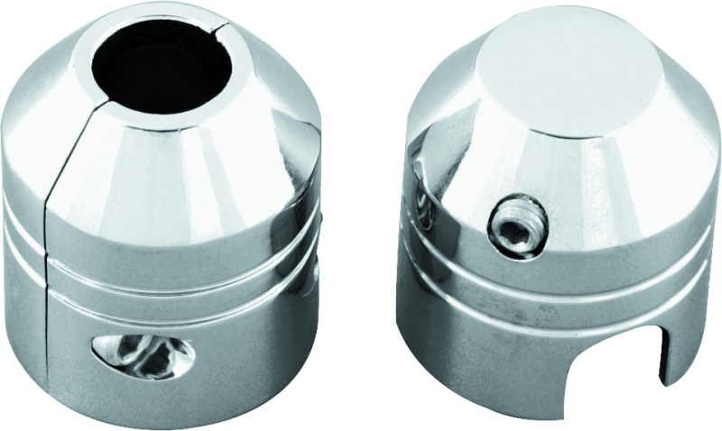 Kuryakyn chrome clutch cable ferrule and banjo bolt cover kit for Harley-Davidson motorcycles, shown on a bike part.