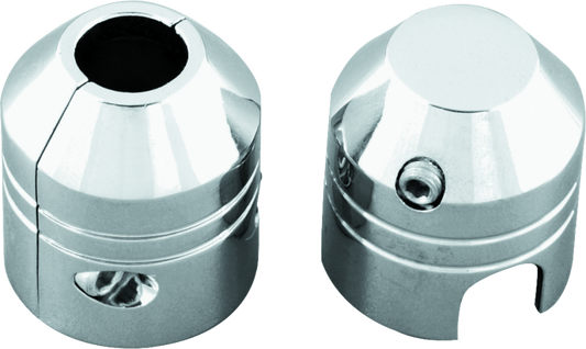 Kuryakyn chrome clutch cable ferrule and banjo bolt cover kit for Harley-Davidson motorcycles, shown on a bike part.