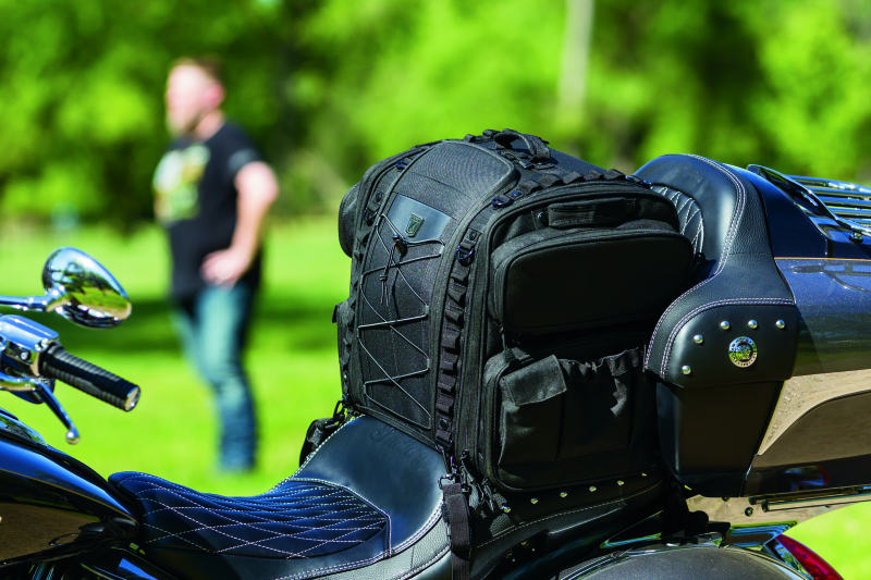Kuryakyn Momentum Road Warrior Bag made of durable 1200 denier textile, versatile motorcycle storage solution with multiple compartments.