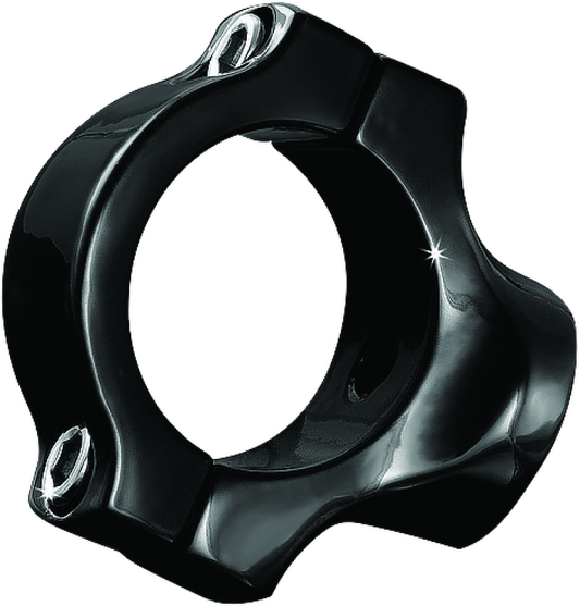 Kuryakyn side mount license plate holder clamp in gloss black for Yamaha XV1600A/1700A motorcycle, 1999-2008 model.