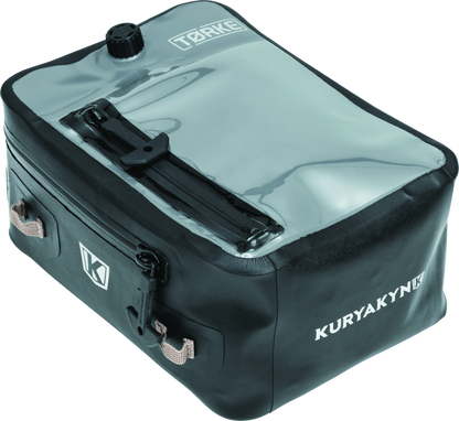 Kuryakyn Torke 7L dry tank bag with backpack straps and waterproof design, mounted on motorcycle tank for secure storage