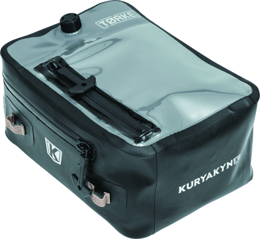 Kuryakyn Torke 7L dry tank bag with backpack straps and waterproof design, mounted on motorcycle tank for secure storage