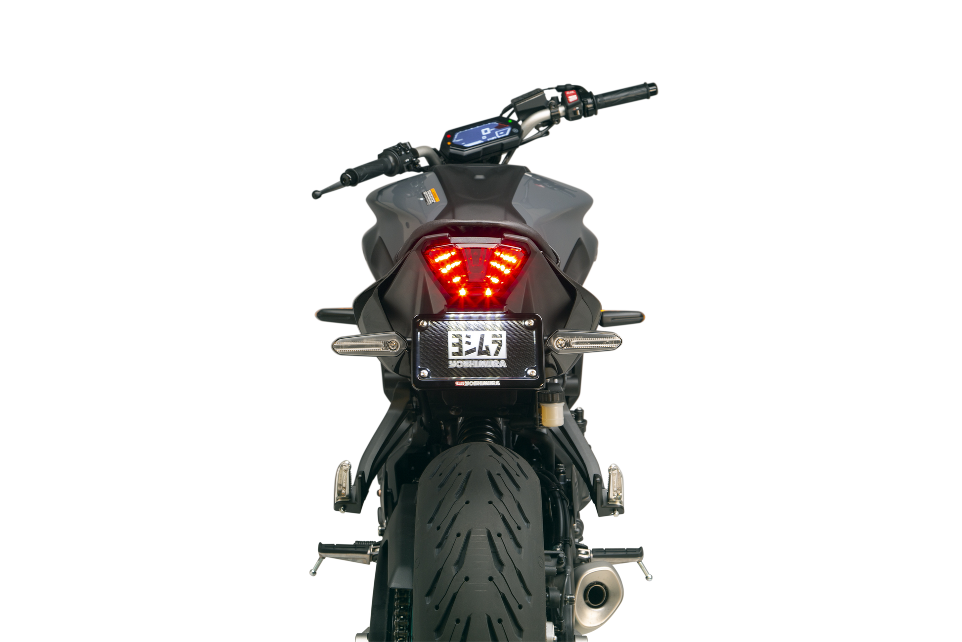 YOSHIMURA Fender Eliminator Kit for Yamaha MT-07 motorcycle, showing sleek black and metal mounting components.