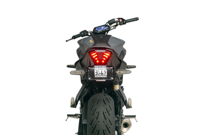 YOSHIMURA Fender Eliminator Kit for Yamaha MT-07 motorcycle, showing sleek black and metal mounting components.