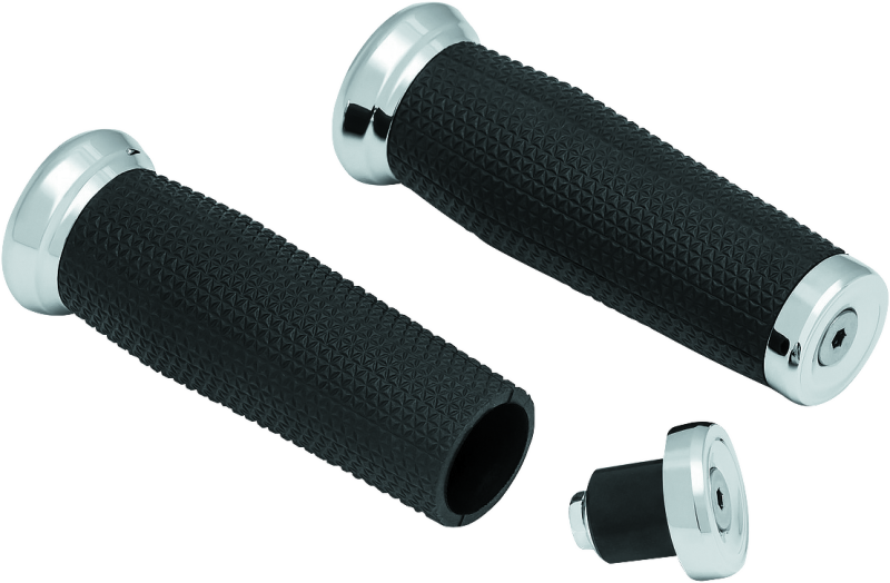Kuryakyn Thresher Grip Metric Chrome for PowerSports handlebars with shark tooth knurling and textured grip surface