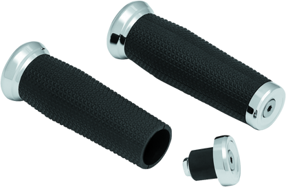 Kuryakyn Thresher Grip Metric Chrome for PowerSports handlebars with shark tooth knurling and textured grip surface