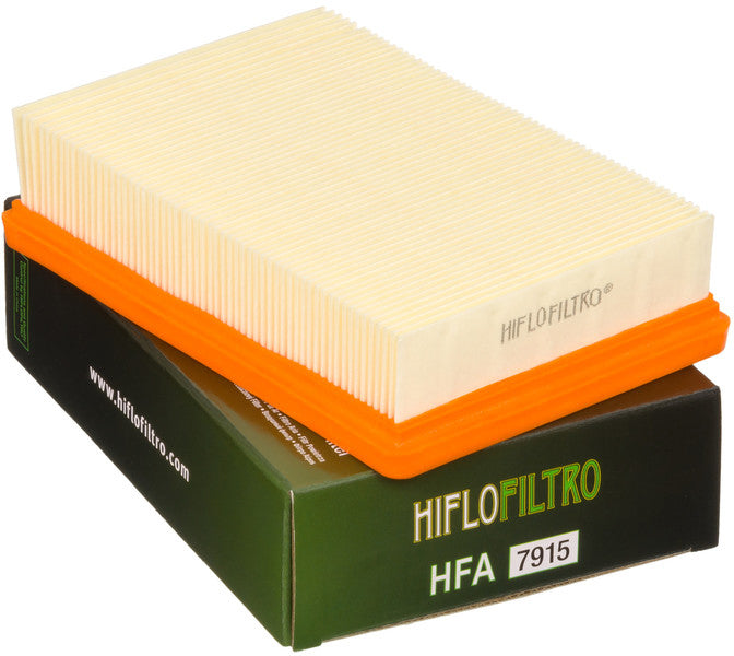 HIFLOFILTRO HFA7915 air filter for high-performance motorcycle engines, shown in close-up view with pleated filter media