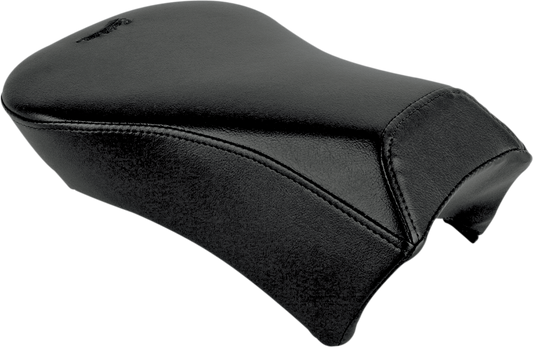 Bill's Exhausts Saddlemens Pillion seat for Dyna models 2006-2017, rear passenger seat with durable black leather upholstery.
