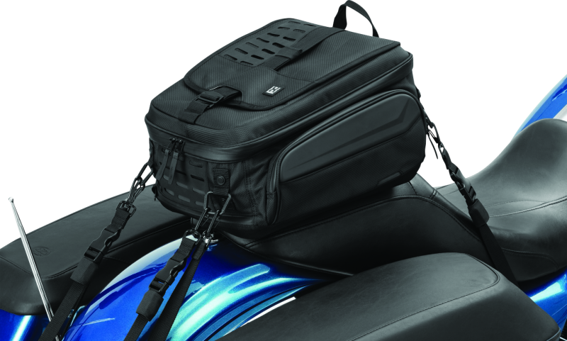Kuryakyn Xkursion XB Ambassador motorcycle tail bag in weather-resistant material with adjustable straps and multiple storage compartments.
