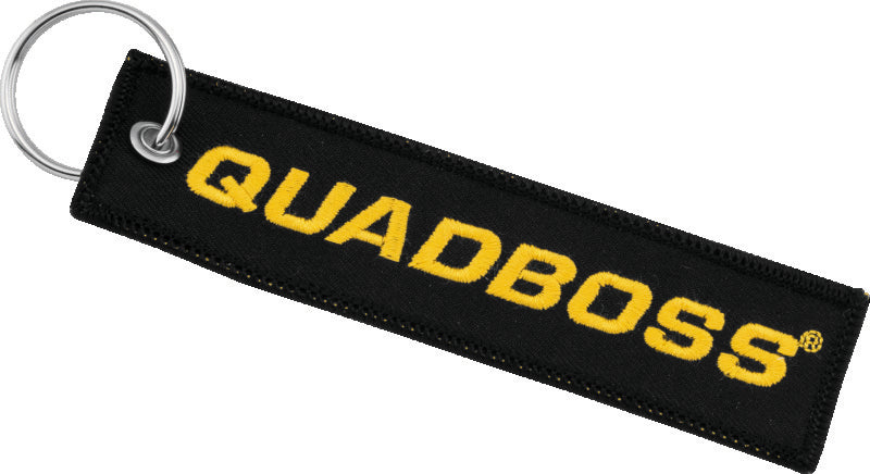 QuadBoss Ripcord keychain with embroidered logo, durable powersports accessory featuring a compact design and sturdy construction.