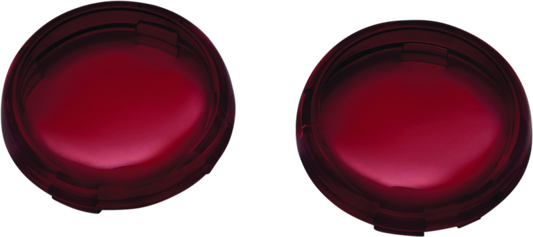 Kuryakyn Bullet Style Red Lens for Harley-Davidson turn signals, close-up of red lens with bullet shape design.