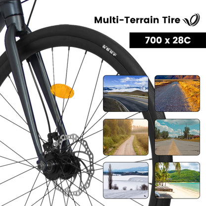 Hycline Dorace SLR 700x28C bicycle tire mounted on a wheel, designed for road bikes with durable rubber tread and sleek design.