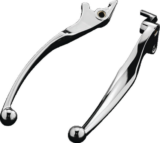 Kuryakyn Wide Style Chrome Clutch and Brake Levers for Honda VT750 motorcycle, featuring polished chrome finish and ergonomic design