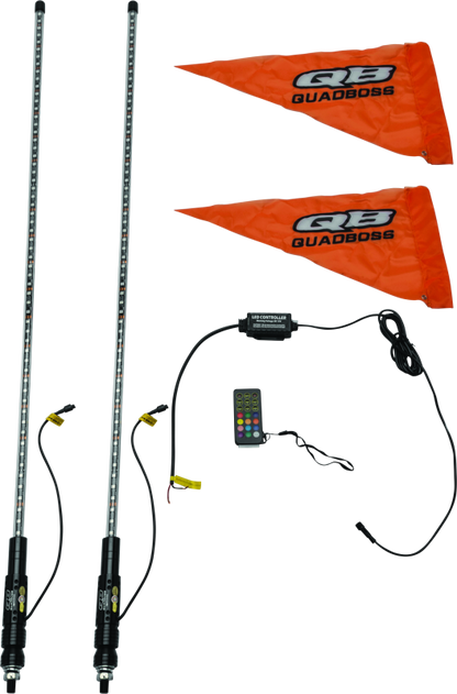 QuadBoss 4ft clear dual LED whip with Bluetooth control, designed for off-road vehicles, featuring bright LED lighting and customizable colors.