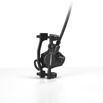 Hycline Tektro HD-E350 hydraulic disc brake set for electric bikes with front and rear brakes, rotors, and IS adapter.