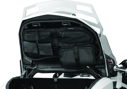 Kuryakyn trunk lid organizer installed on 2018-2023 Honda Gold Wing Tour motorcycle, showing organized storage compartments.