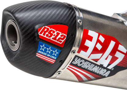 YOSHIMURA RS-12 Signature Series dirt bike exhaust system with stainless steel aluminum body and carbon fiber end cap
