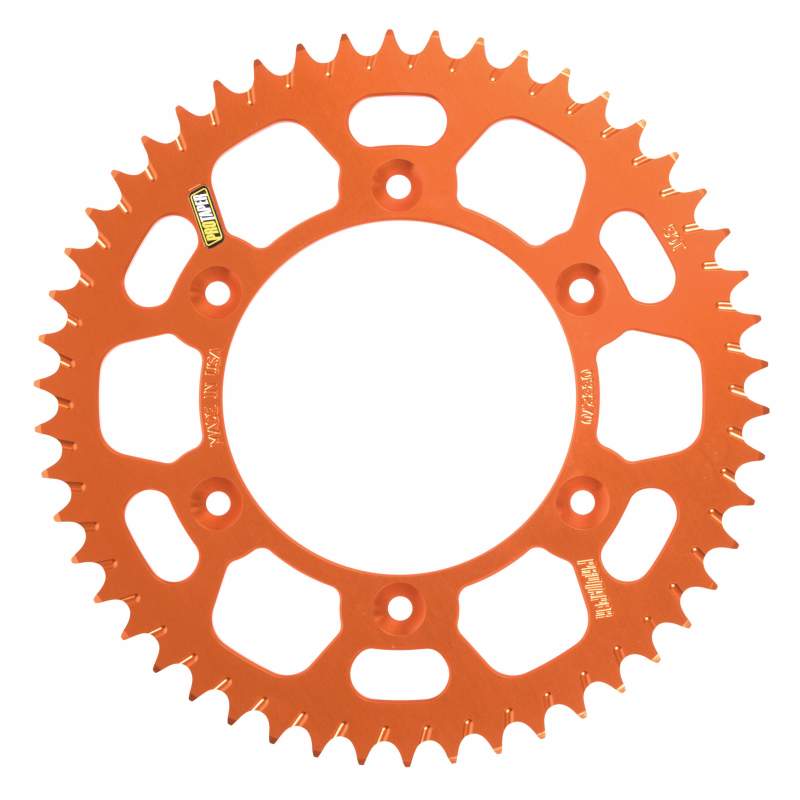 Orange ProTaper KTM rear sprocket with 50 teeth, featuring a durable metal construction and detailed gear teeth design.